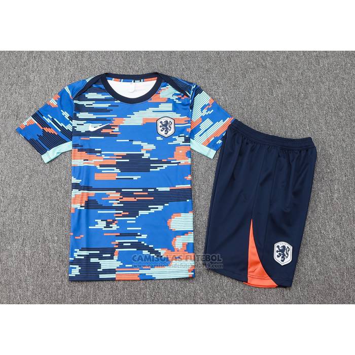 Fato de Treino Holanda Manga Curta 2024 Azul - Calcas Curta